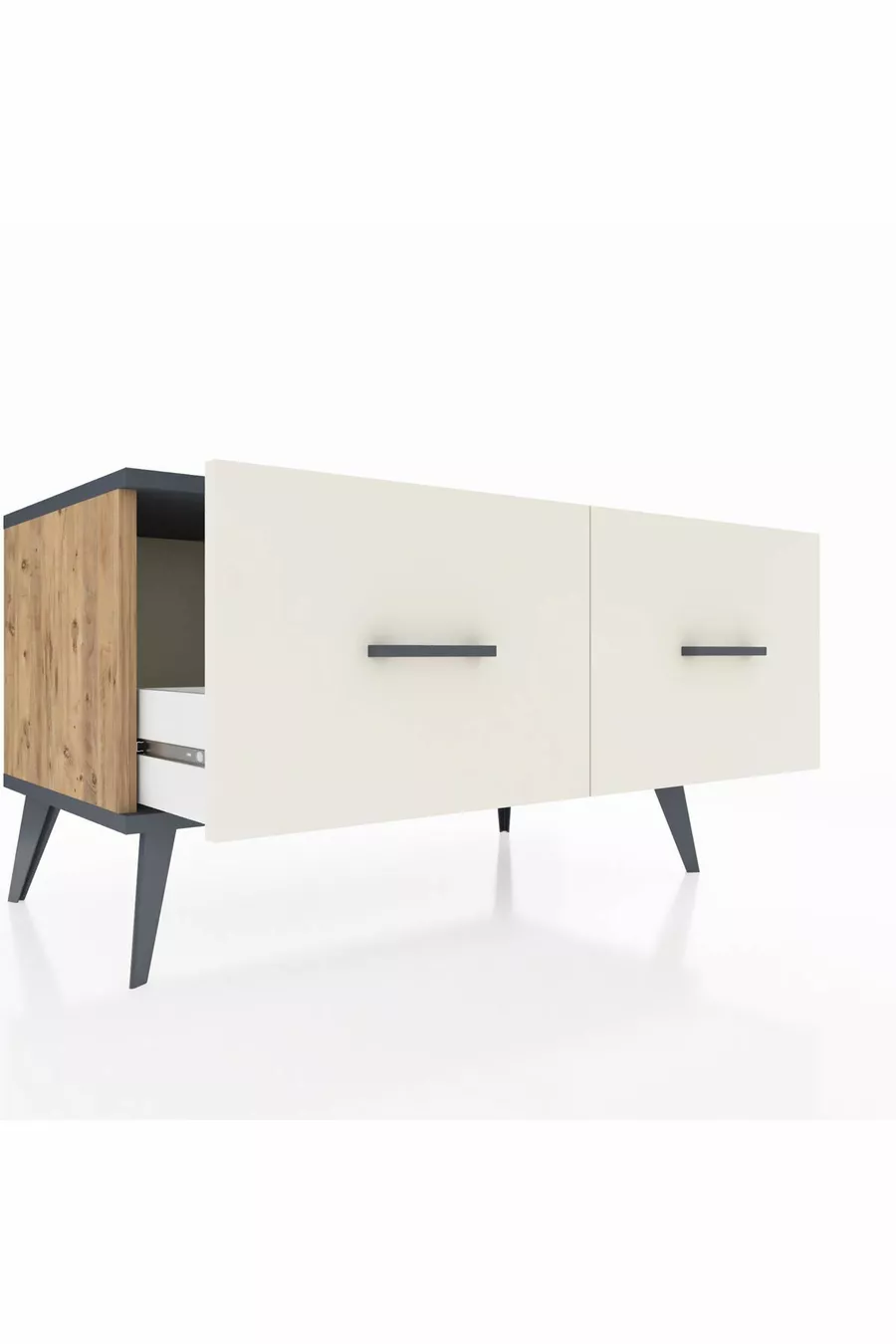 Commode Hyperion 2 tiroirs Pin-Anthracite/Gris pierre