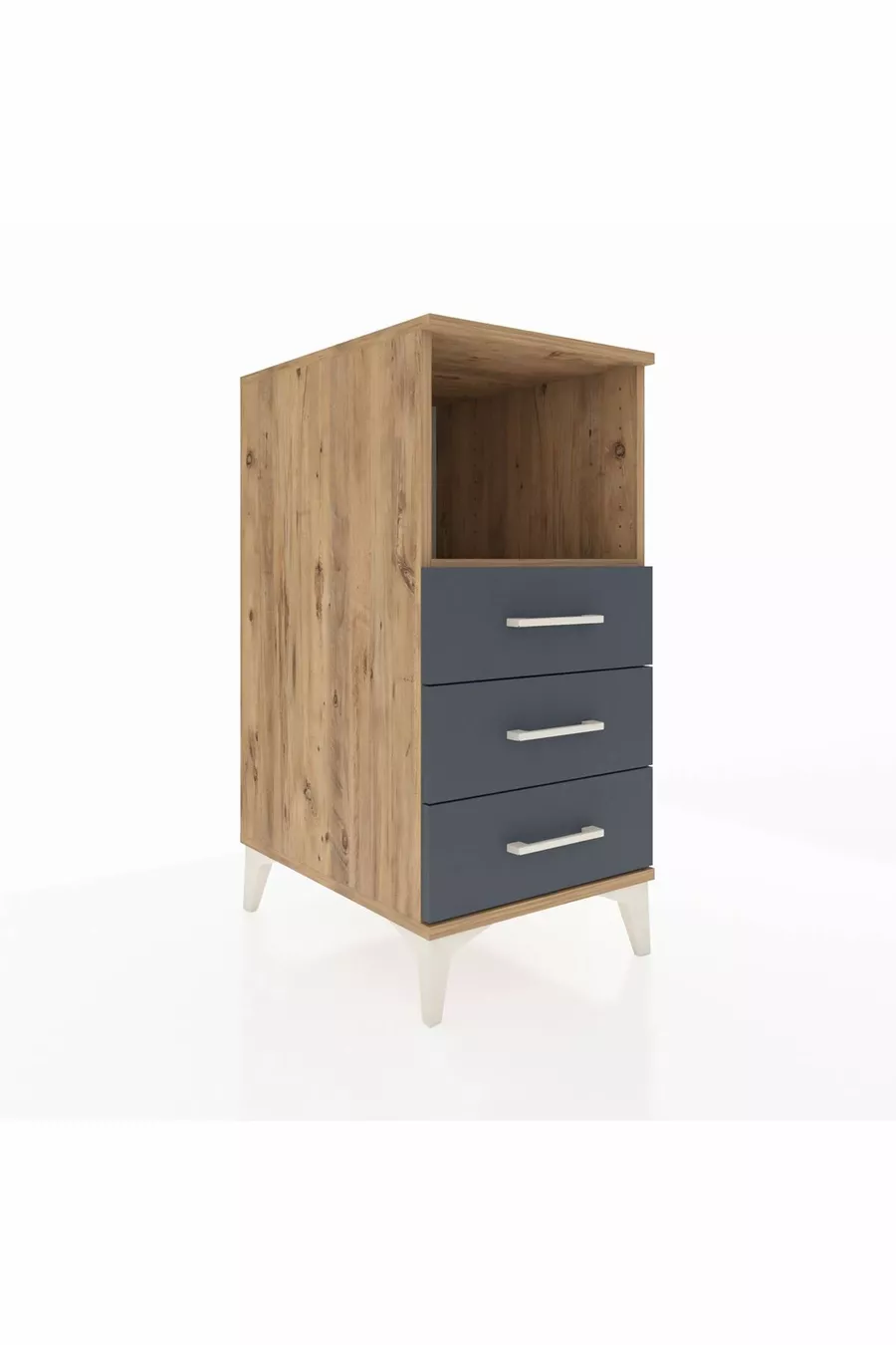 Comodino Kronos con un Ripiano e 3 Cassetti Pino-Antracite