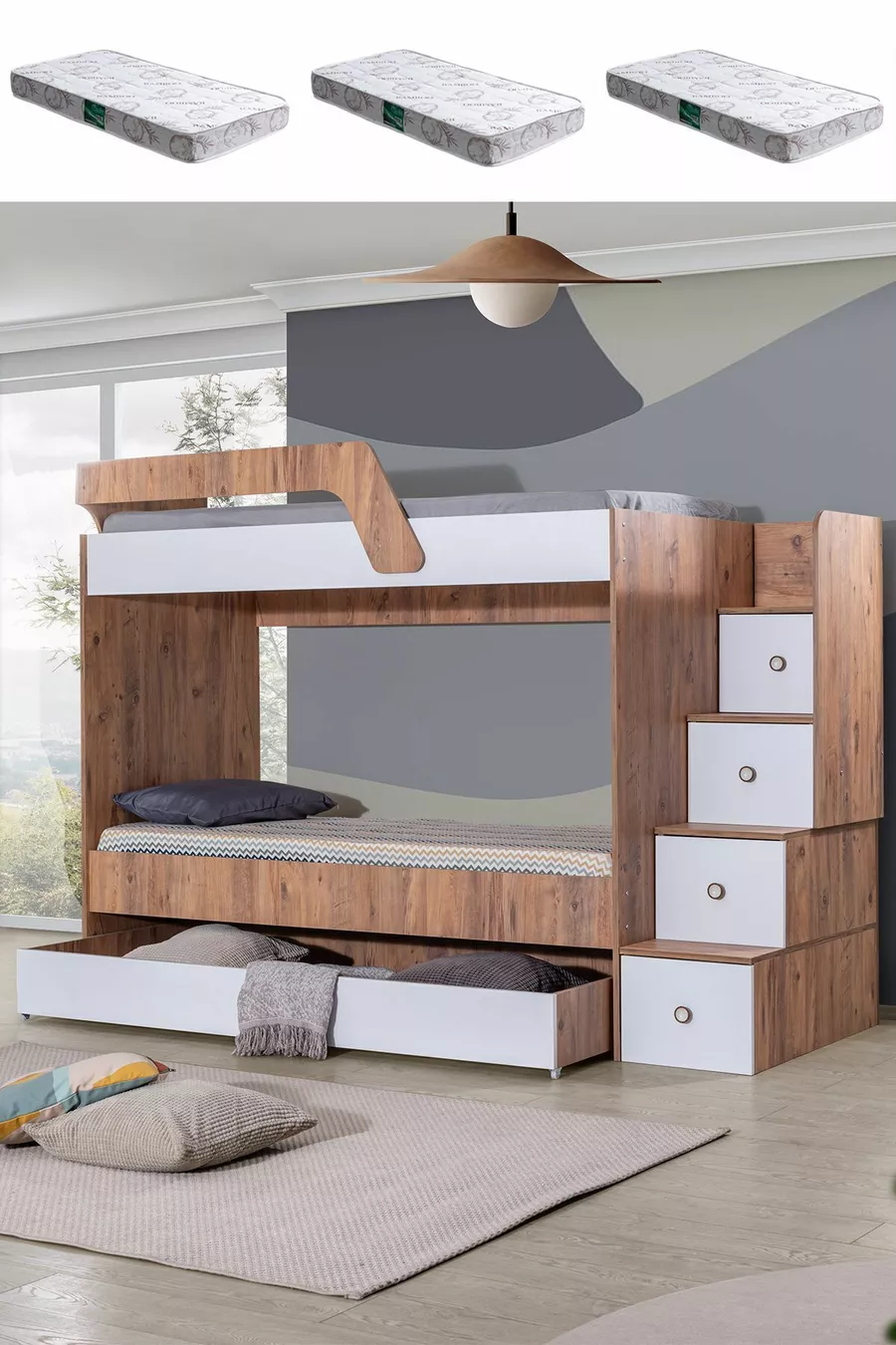 Lits superposés, Lit superposé triple avec échelle + 3 matelas confort