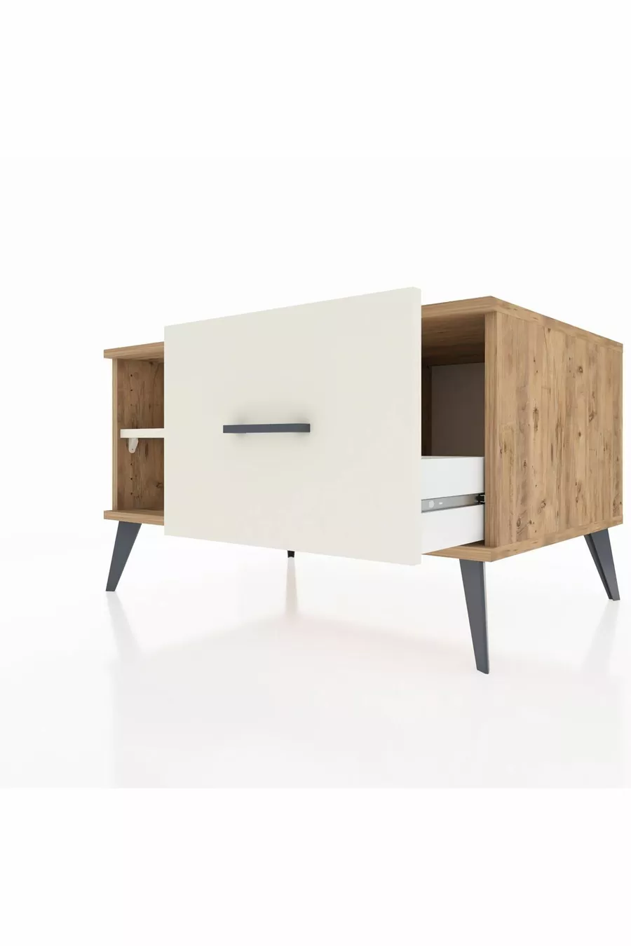 Commode Kronos à une étagère et un tiroir, pin-pierre d'onyx