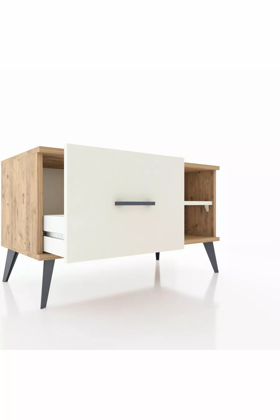 Commode Hyperion à une étagère et un tiroir, pin et marbre d'onyx