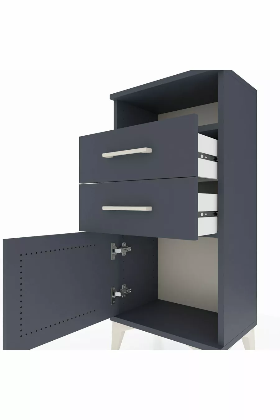 Table de chevet Arges avec une étagère, 2 tiroirs et une porte, Anthracite-Anthracite