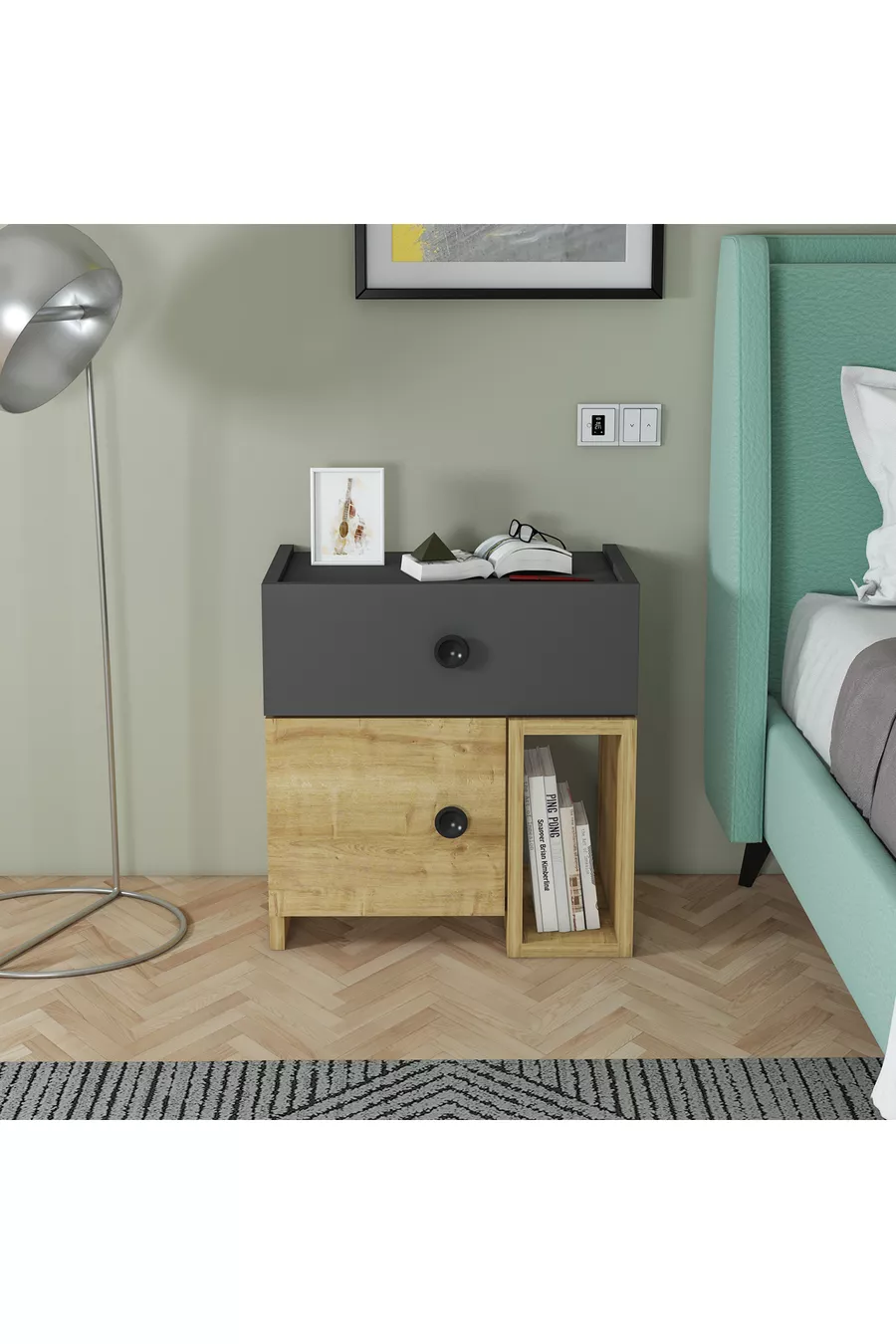 Table de chevet MoBiga Rondo avec armoire et tiroirs