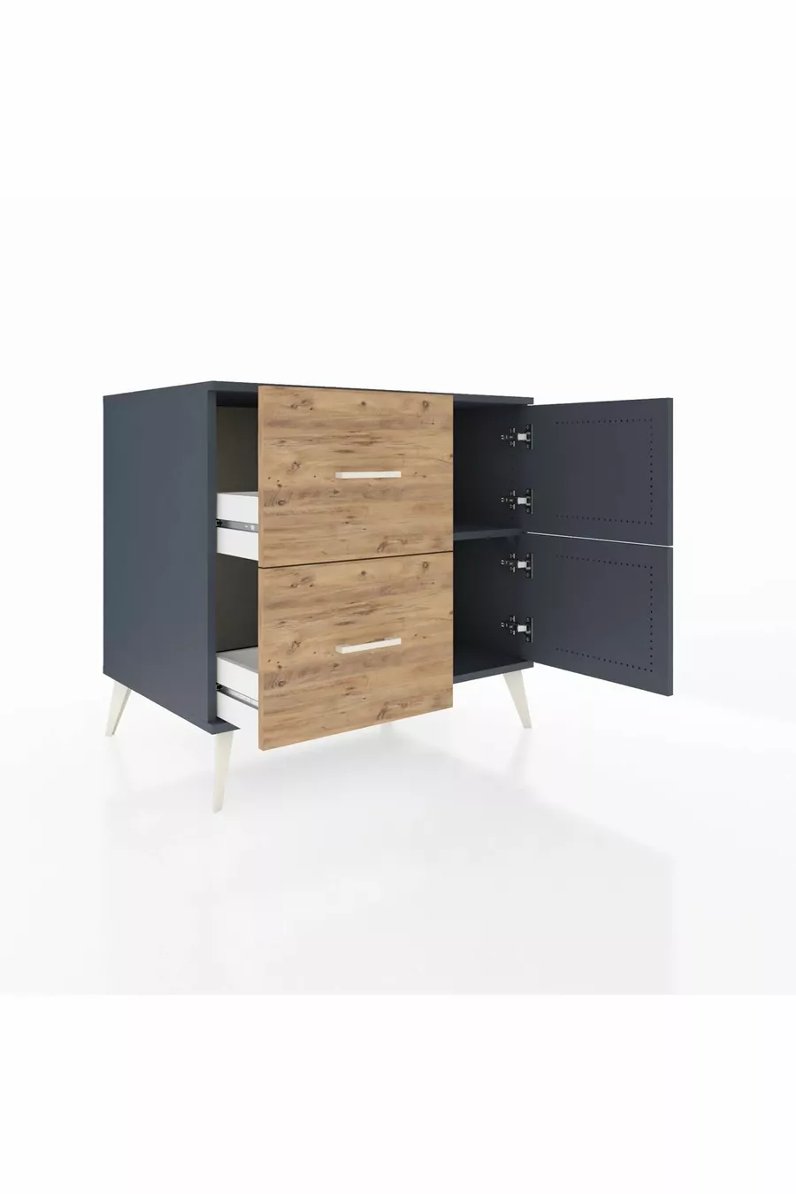 Kronos Dresser Single Shelf 2 Drawers 2 Doors Anthracite-Anthracite/Pine