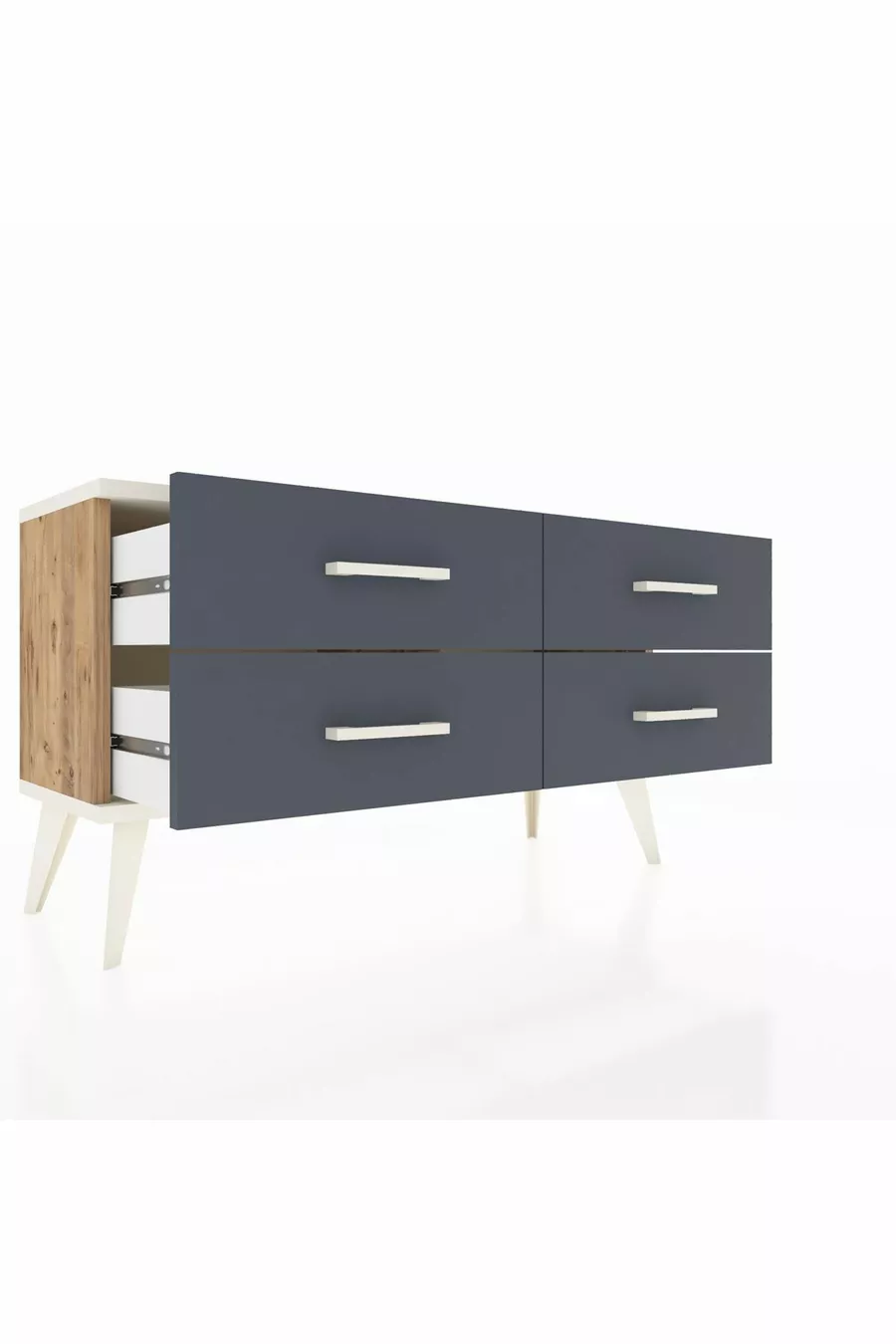 Commode Arges à 4 étagères Pin-Silex/Anthracite