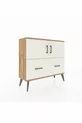 Commode Arges avec 2 étagères, 2 tiroirs et 2 portes, en pin et pierre d'onyx