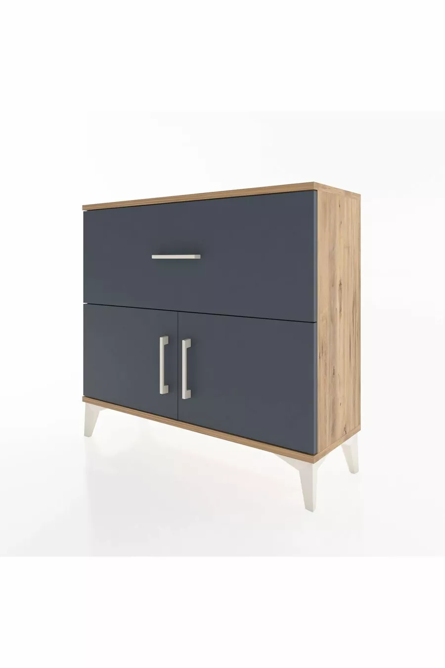 Commode Arges à une étagère, un tiroir et deux portes en pin-anthracite