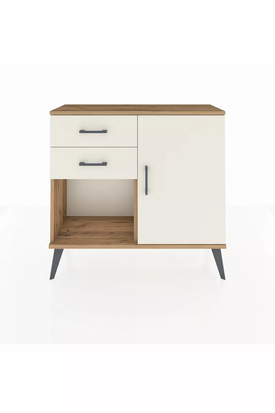 Commode Arges à une étagère, 2 tiroirs et une porte, pin et pierre de l'ay