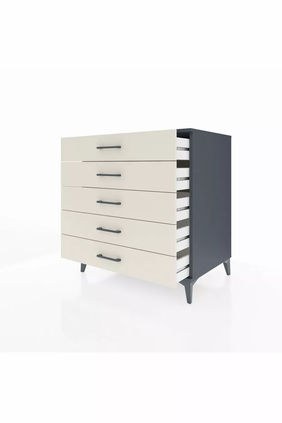 Commode Kronos 5 tiroirs Anthracite-Pierre de lune