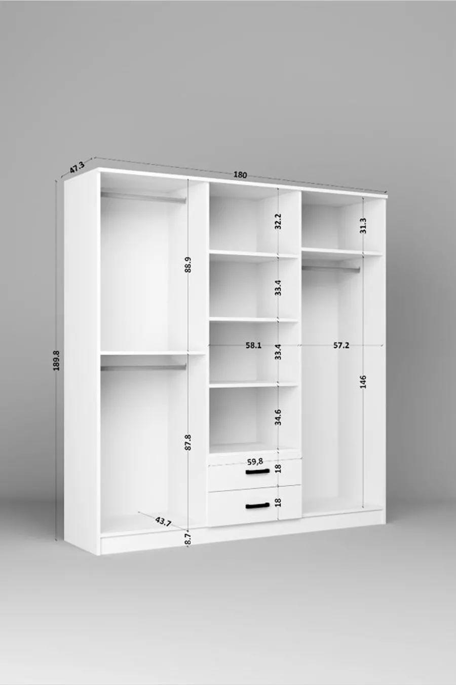 Armoire à vêtements Ekoser 6 portes 2 tiroirs blanc mat