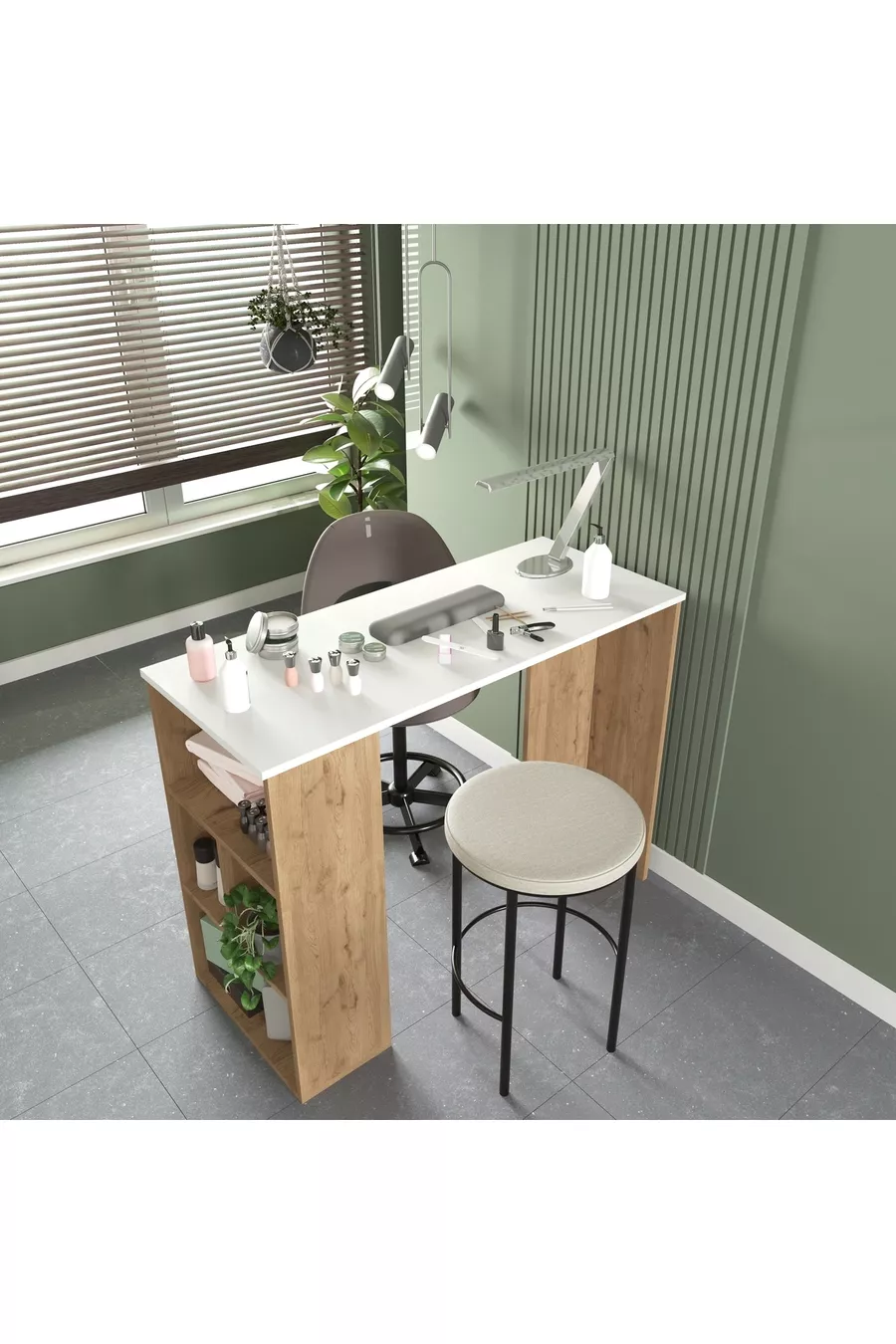 Table de maquillage Pan, table de manucure, blanche avec étagères - Panier