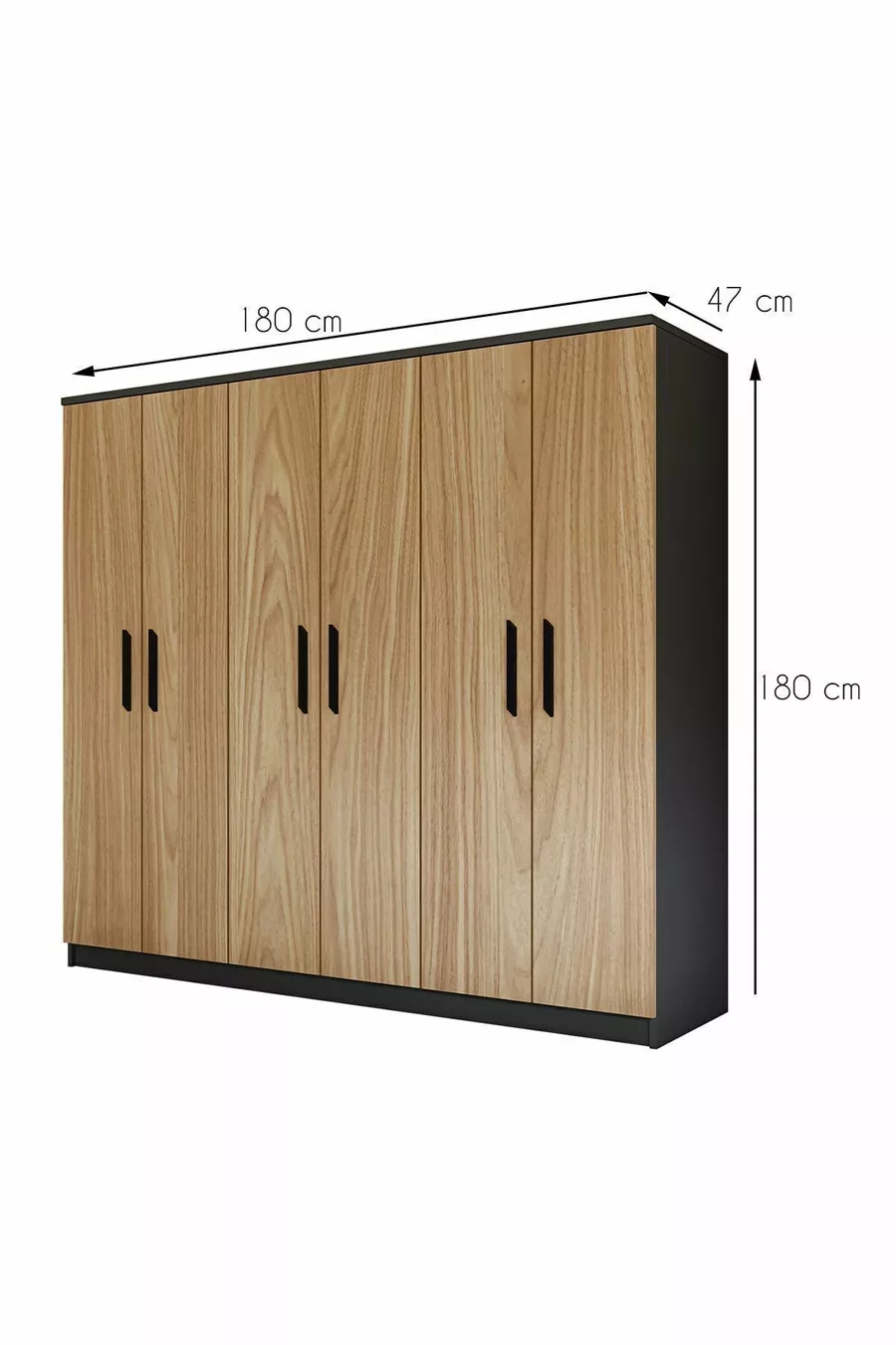 Gm  Armoire préférée 6 portes sans miroir Sonomo - Poignées noir gris anthracite