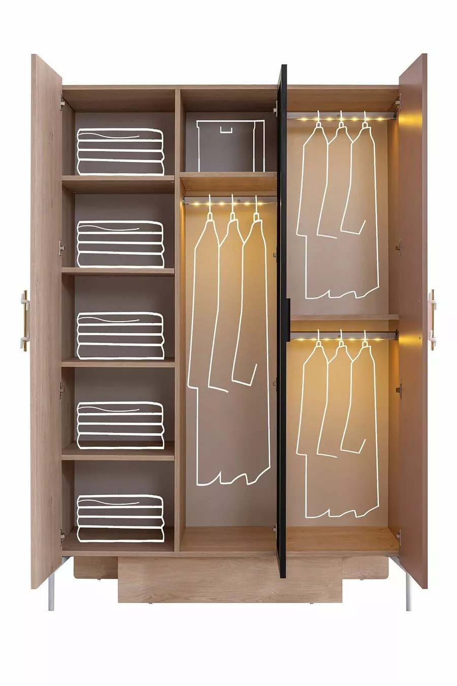 Chambre d'enfant Rosetta - Armoire 3 portes, Lit, Table de chevet, Bureau