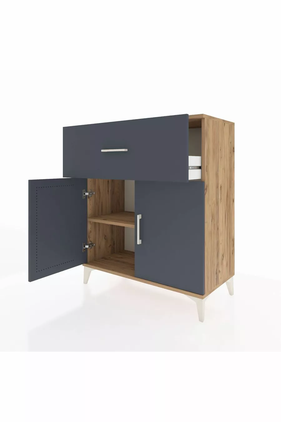Commode Hyperion à une étagère, un tiroir et deux portes en pin-anthracite