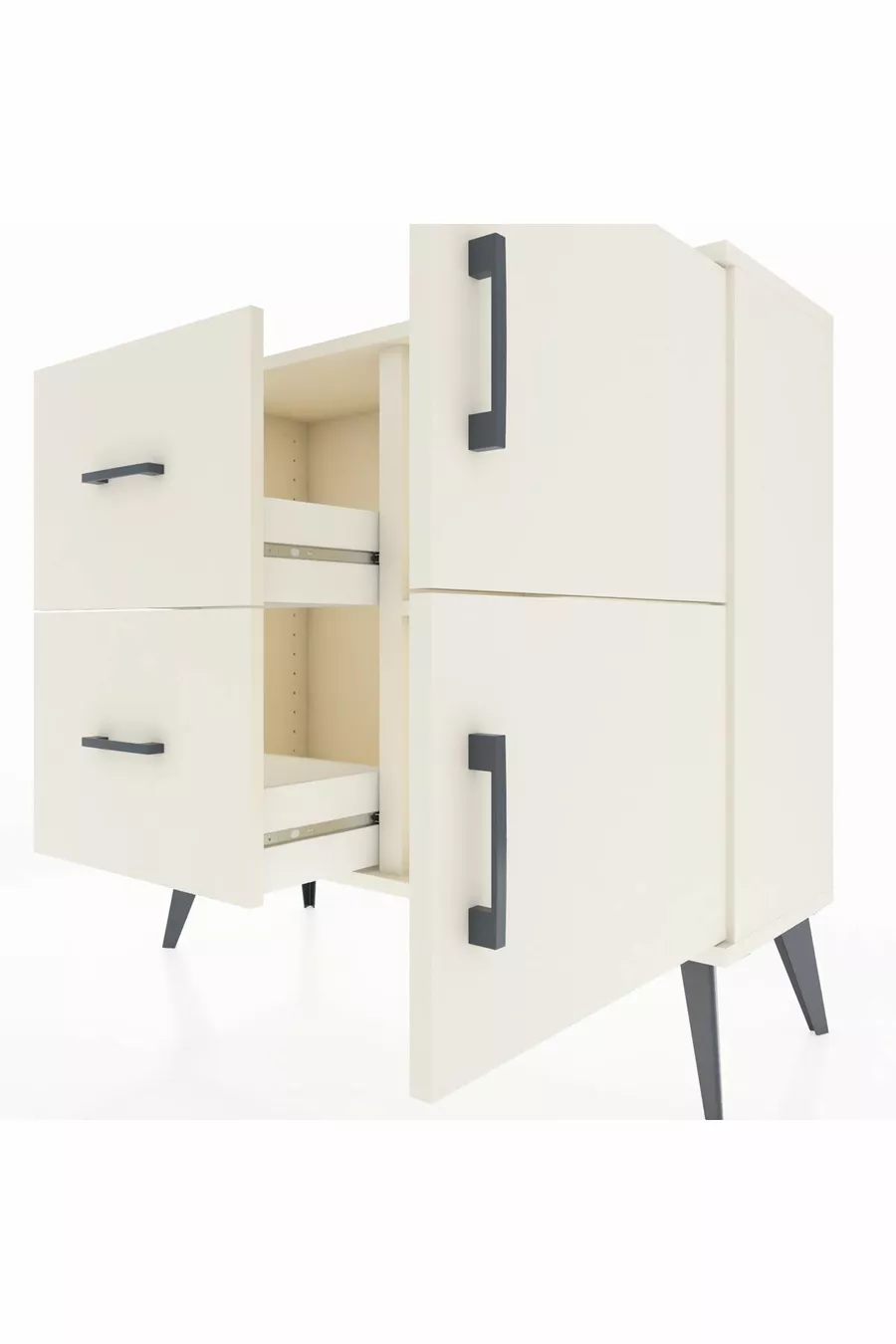 Commode Arges avec une étagère, 2 tiroirs et 2 portes, Pierre de lune-Pierres de lune