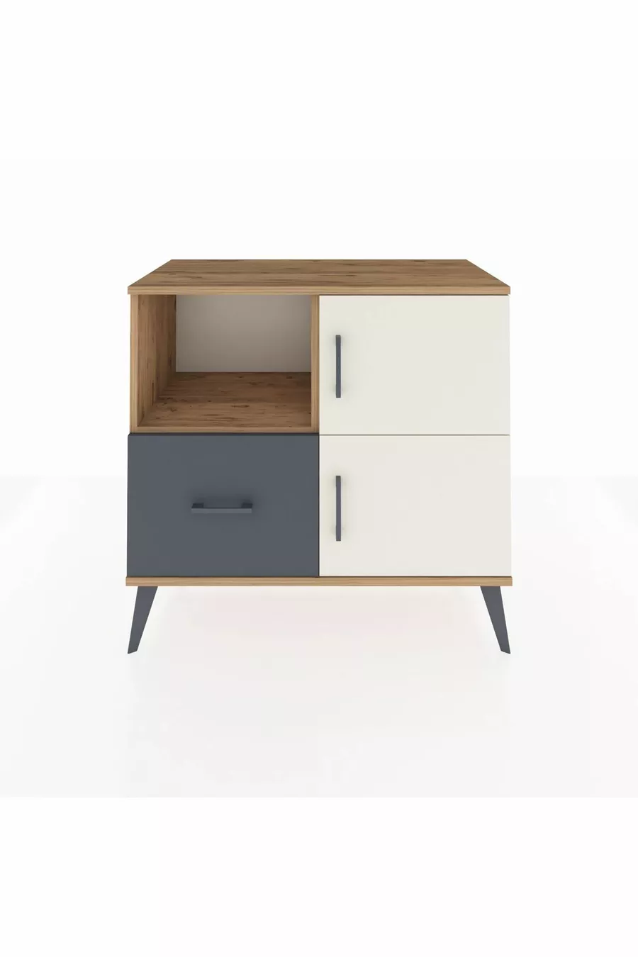 Commode Hyperion avec 2 étagères, 1 tiroir et 2 portes, en pin et gris anthracite