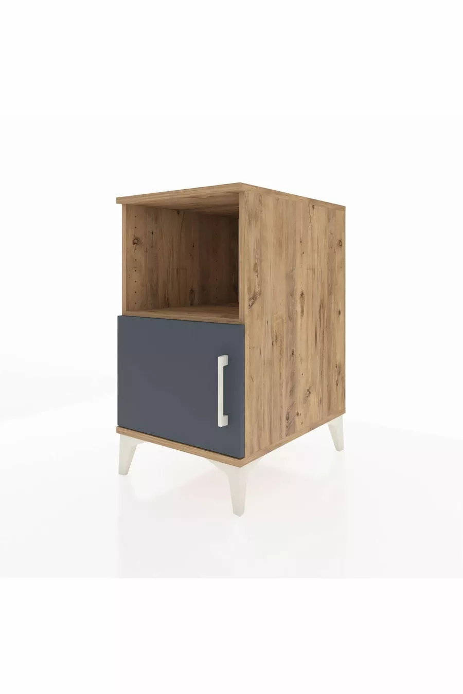 Table de chevet Kronos à 2 étagères avec 1 porte, pin-anthracite
