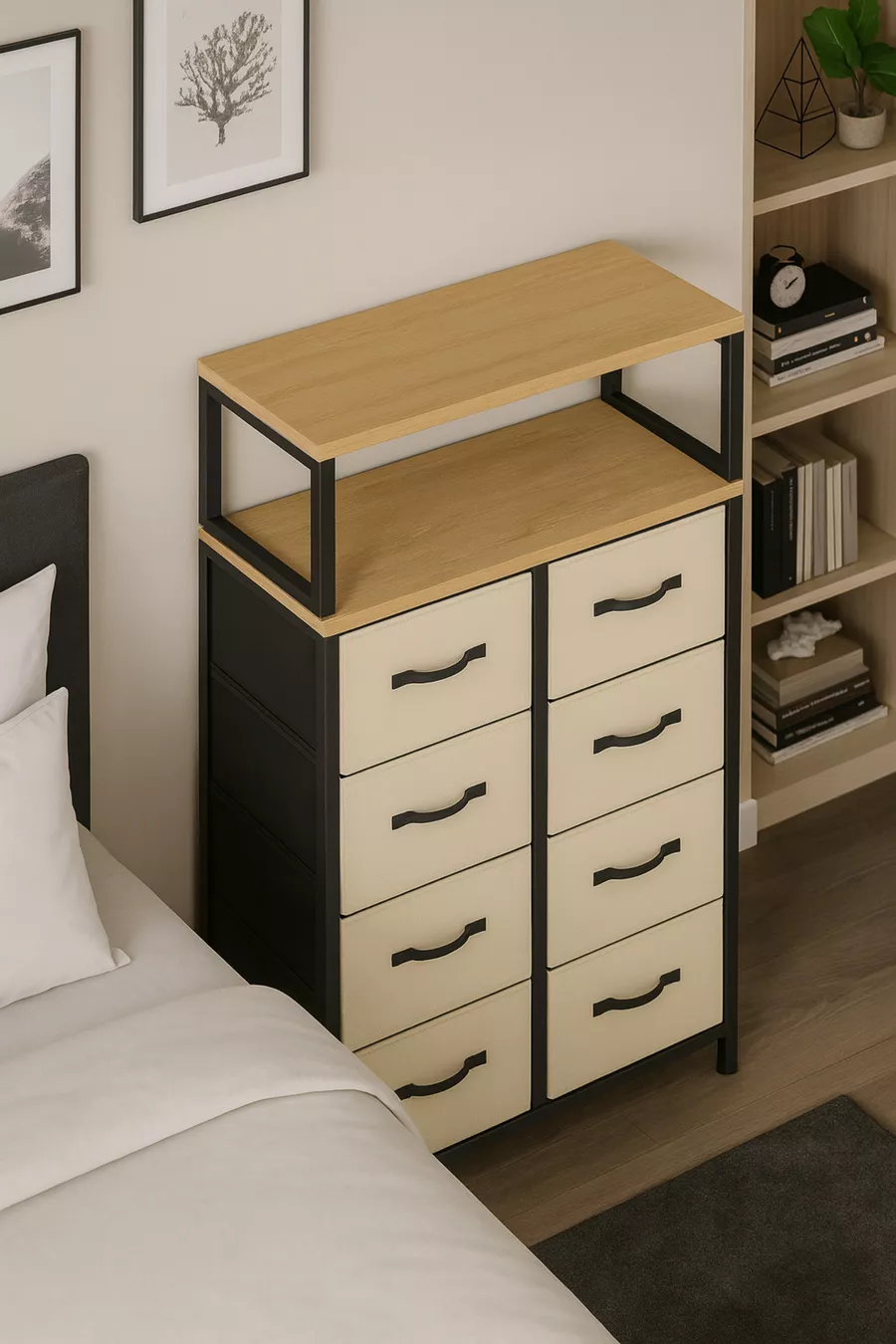 Commode à 2 étagères et 8 tiroirs pour chambre à coucher et chambre d'enfant, organiseur à tiroirs en cuir