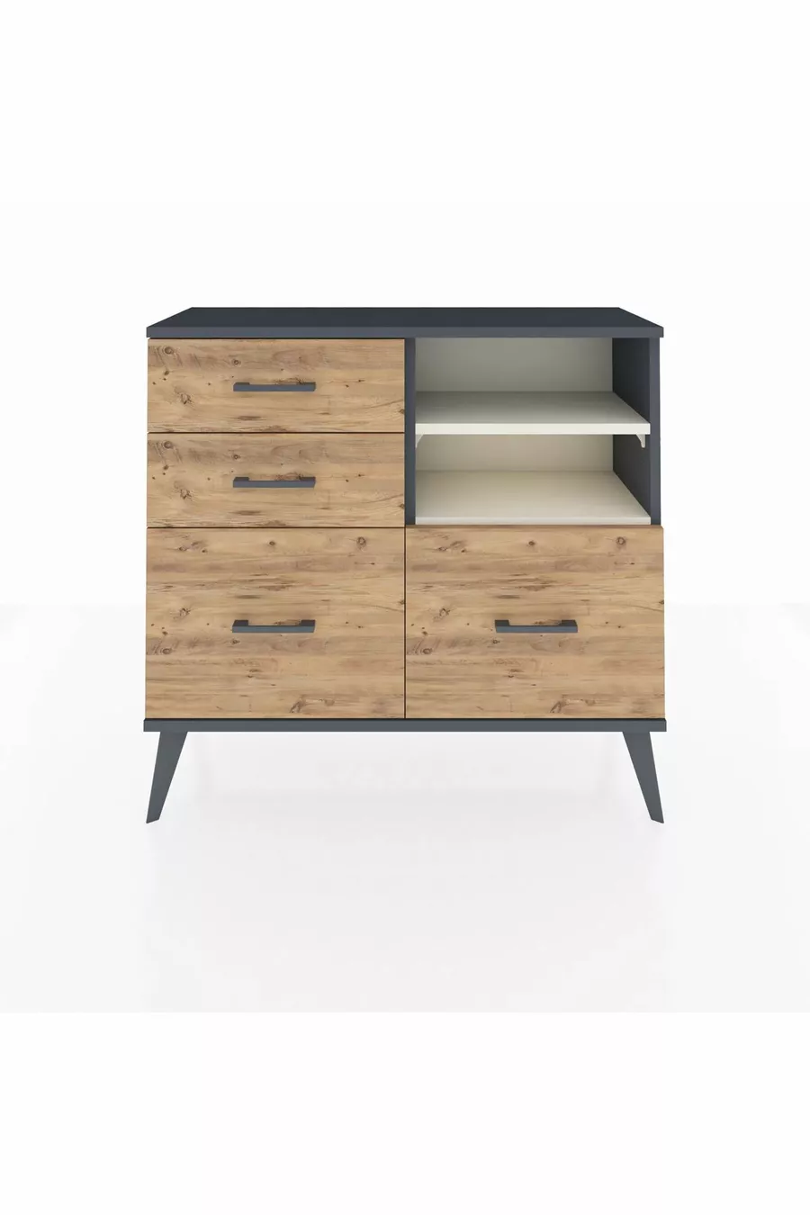 Arges Dresser 2 Shelves 4 Drawers Anthracite-Pebble/ Pine