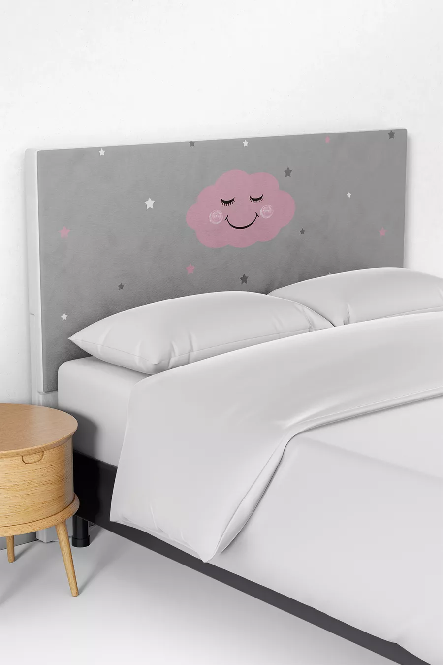 Children's Bed Base Headboard Cover with Smiley Cloud Pattern