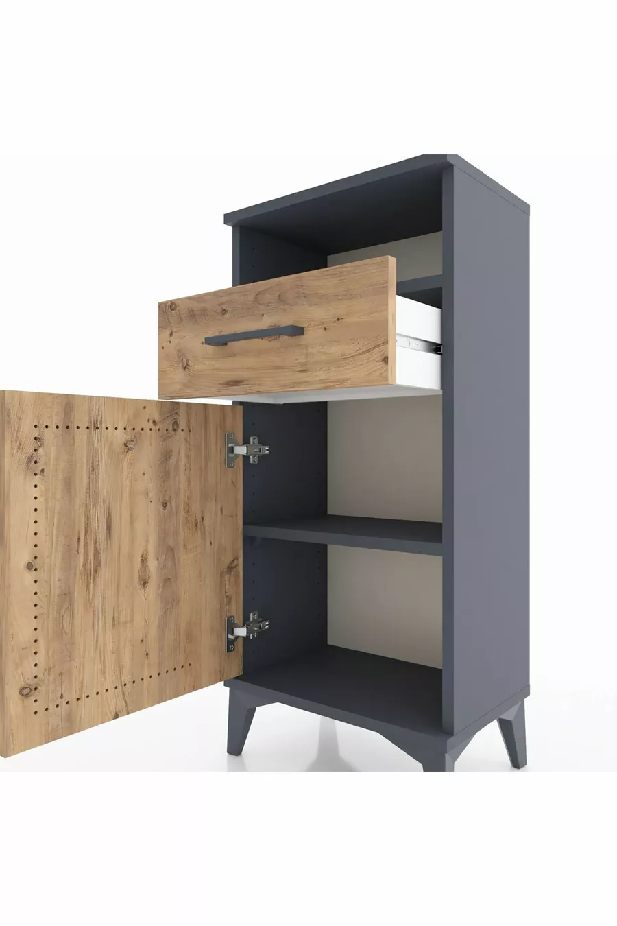 Table de chevet Arges avec 2 étagères, 1 tiroir et 1 porte, anthracite-pin