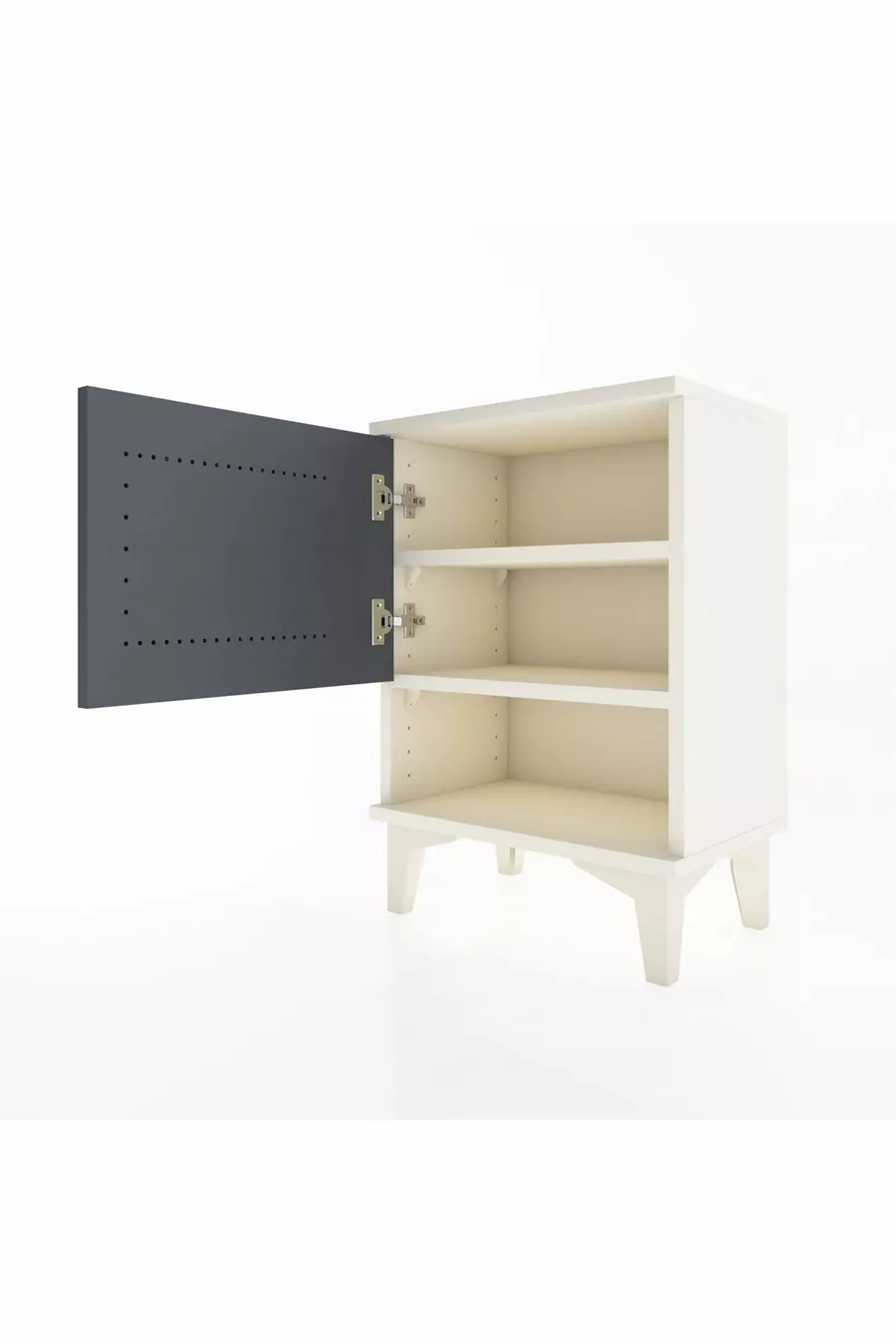 Table de chevet Arges à 2 étagères avec 1 porte, Pierre de lune - Anthracite