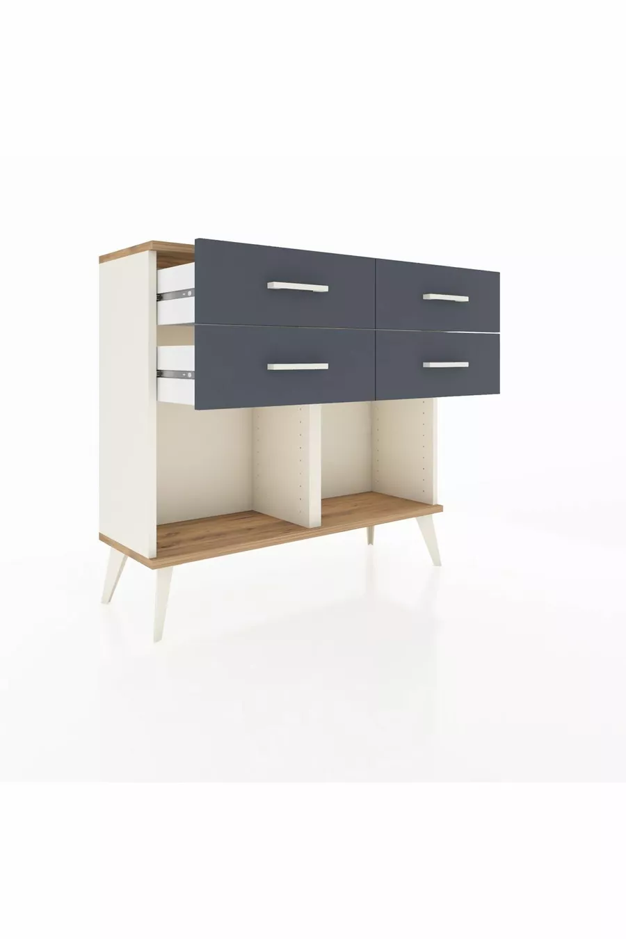Commode Arges 4 tiroirs Pierre d'ailes-Pin/Anthracite