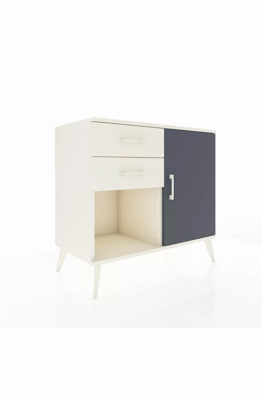 Commode Hyperion avec une seule étagère, 2 tiroirs et une porte, Pierre de Lune-Anthracite/Pierre de Lune