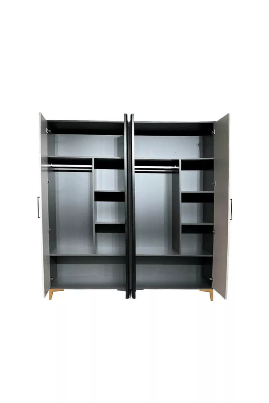 Aegean High-Quality 4-Door MDF Cabinet | Rehau Coating | Beech Legs | Glass Details