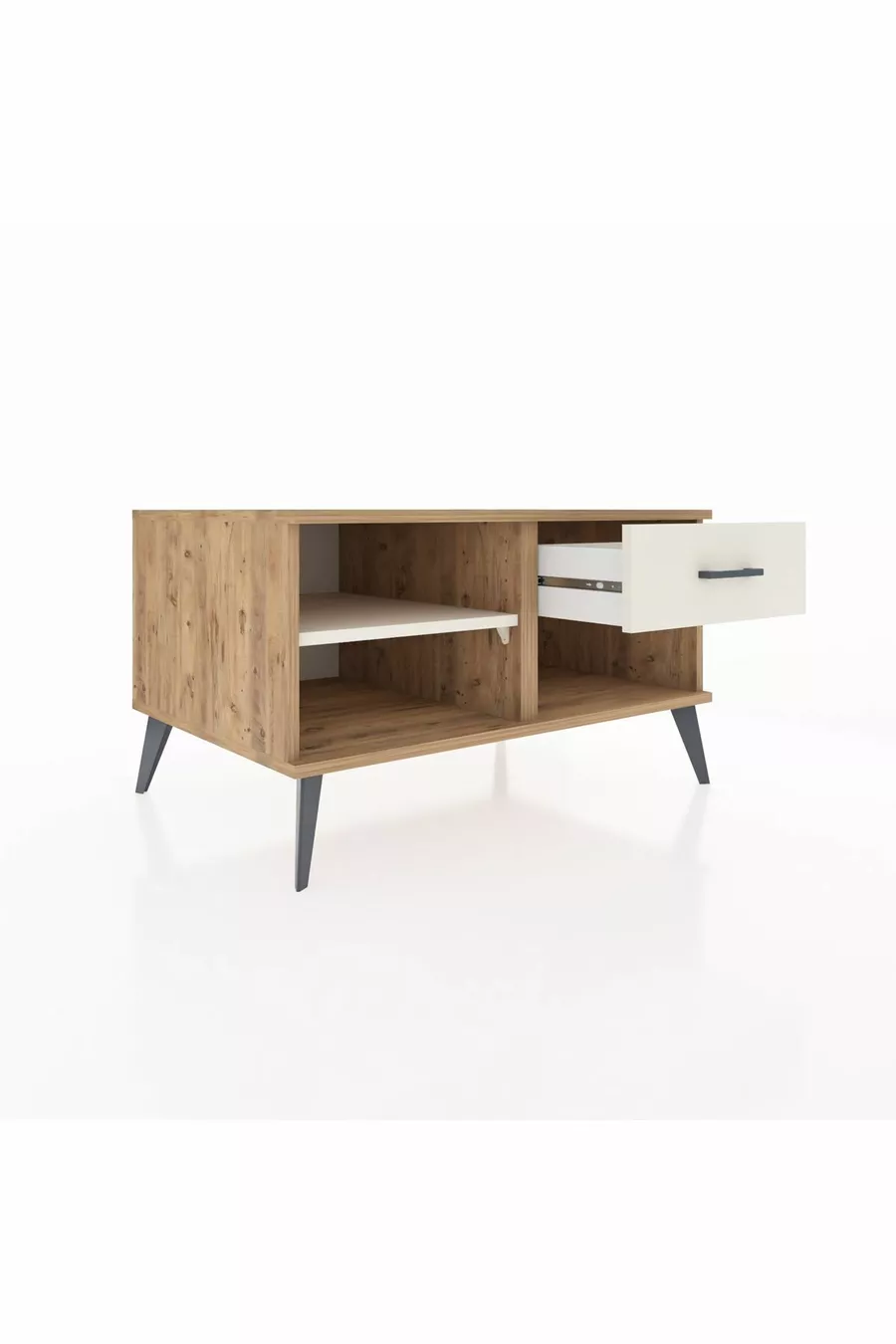Commode Kronos à une étagère et un tiroir, en pin-pierre d'orme