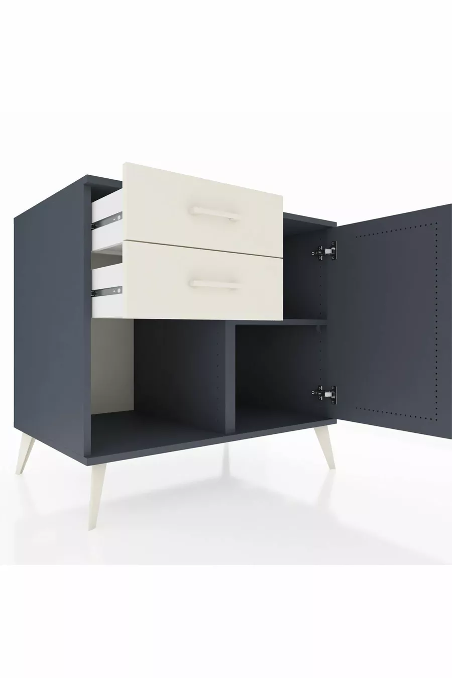 Commode Kronos à une étagère, 2 tiroirs et une porte, Anthracite-Anthracite/Gris pierre