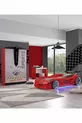 Chambre d'enfant - Lit à voiture avec pare-vent Jaguar - Armoire 3 portes, Bureau - Rouge