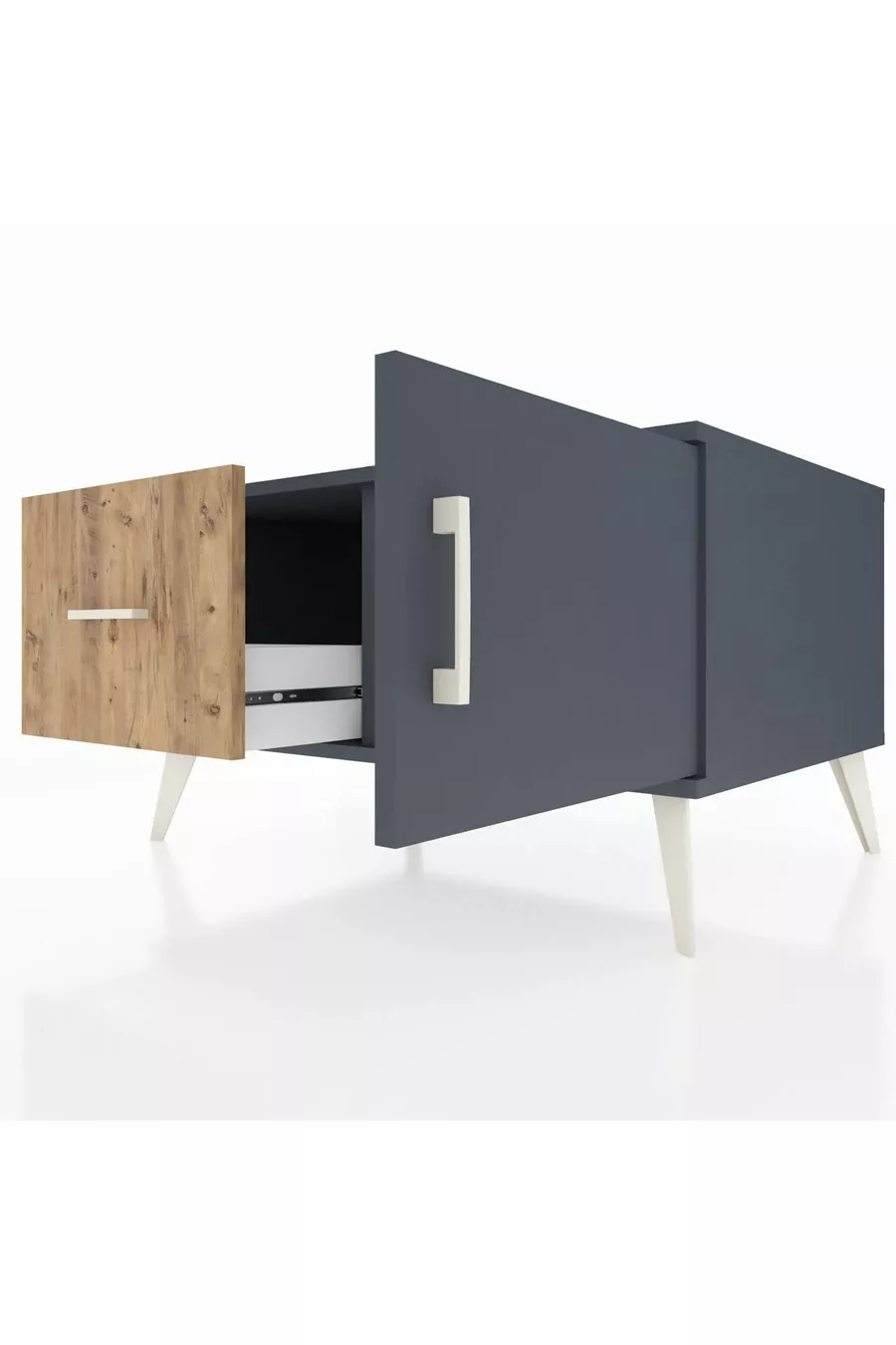 Commode Kronos avec une seule étagère, un tiroir et une porte, Anthracite-Anthracite/Pin