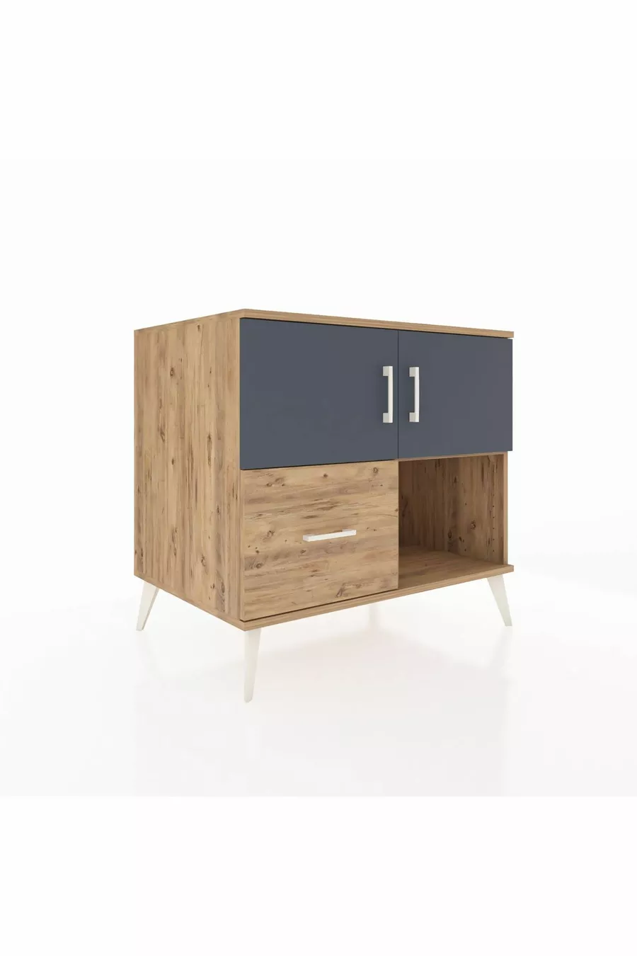 Commode Kronos avec 2 étagères, 1 tiroir et 2 portes, Pin-Anthracite/Pin