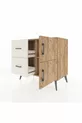 Commode Hyperion avec une seule étagère, 2 tiroirs et 2 portes, Pin-Pin / Pierre de bois