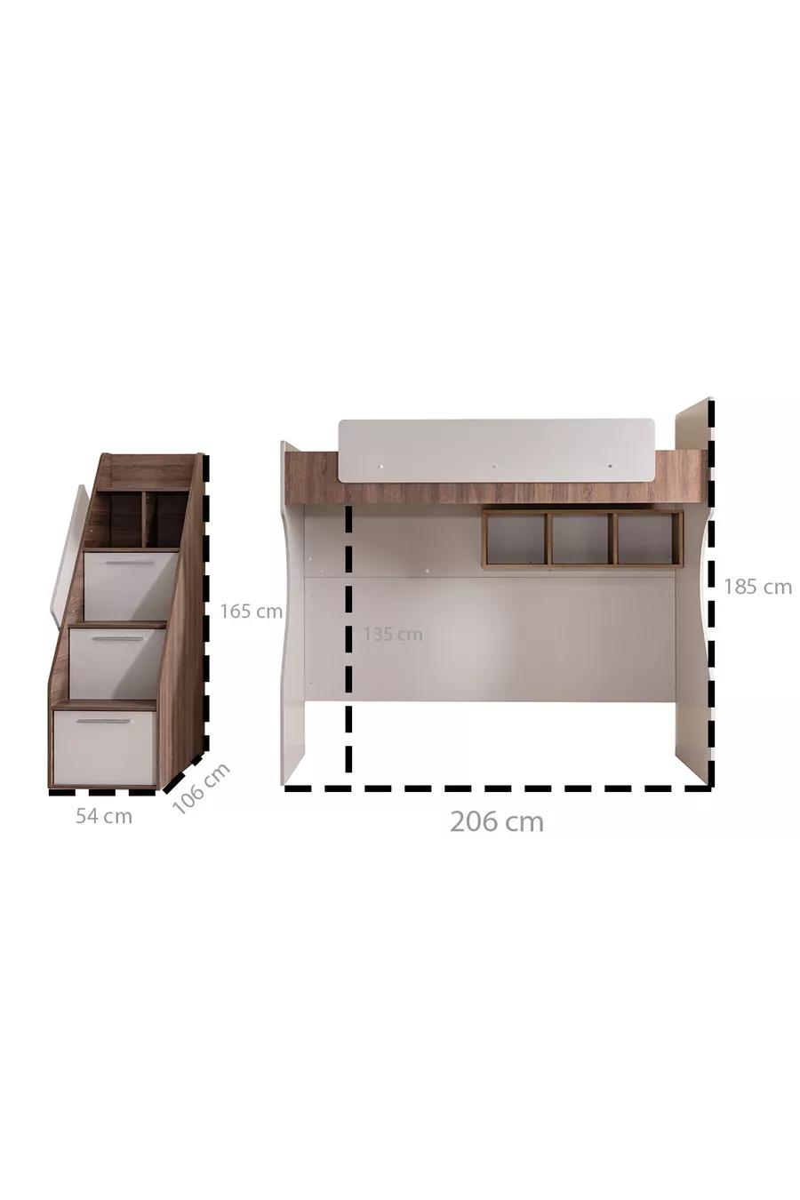 Etagenbett, Milano Jugendzimmer Set mit Schreibtisch und Schrank, Modernes Etagenbett + Dreitüriger Moderner Schrank
