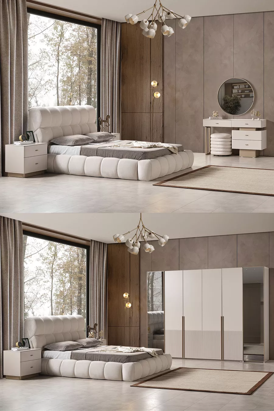 Commode à miroir Silvar avec pouf