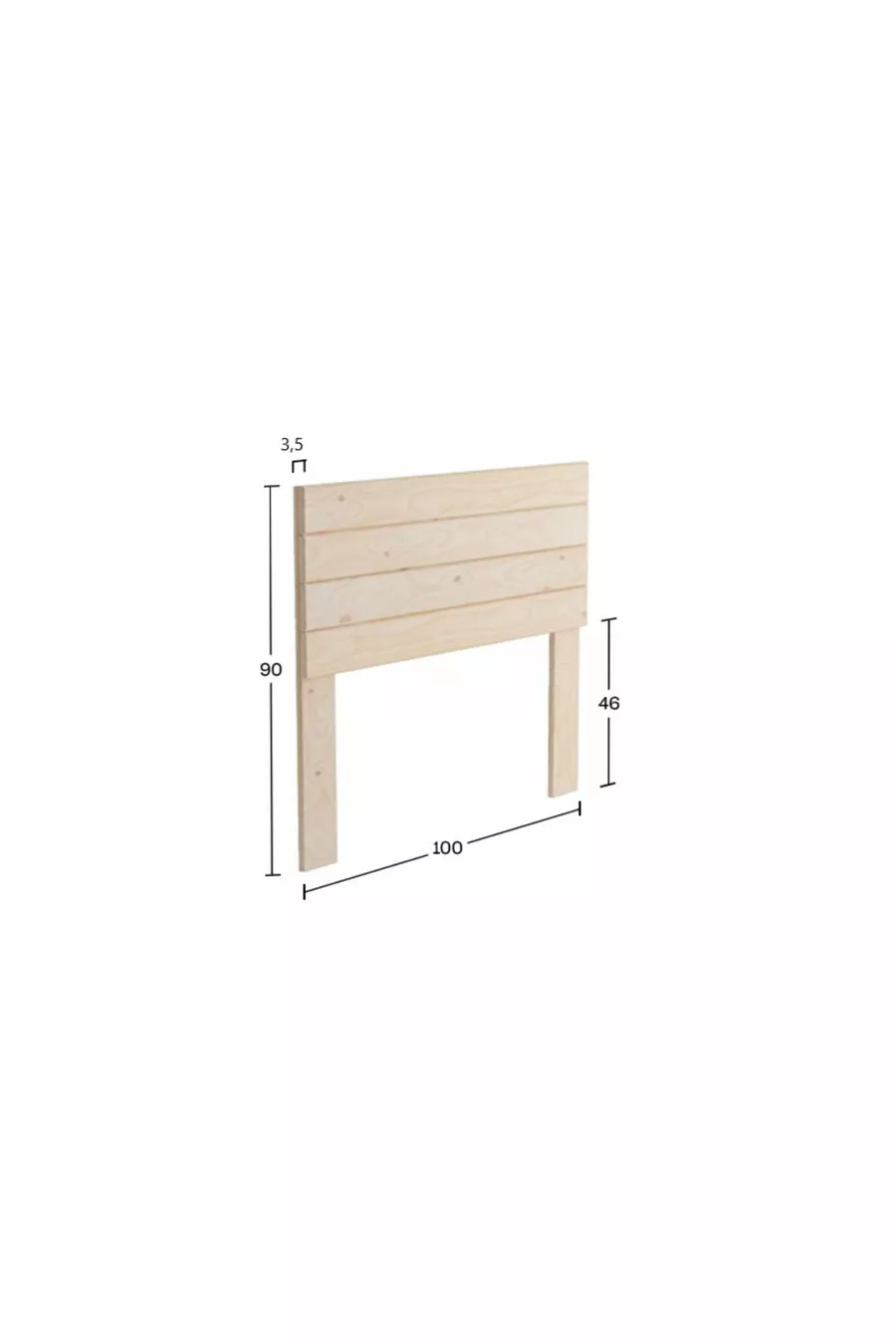 Tête de lit en bois naturel sur pieds cm