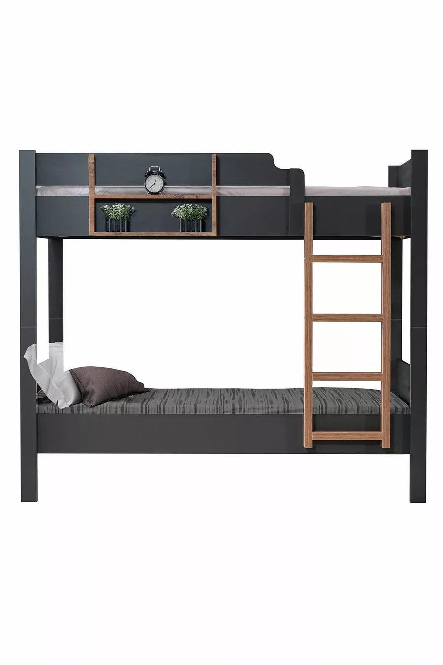 Lits superposés, lits superposés démontables en Asie, 2 places, anthracite - noyer - cm
