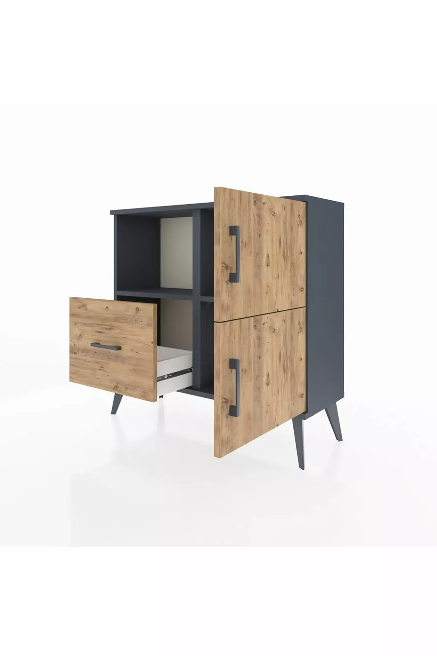 Arges Dresser 2 Shelves Single Drawer 2 Doors Anthracite-Pine