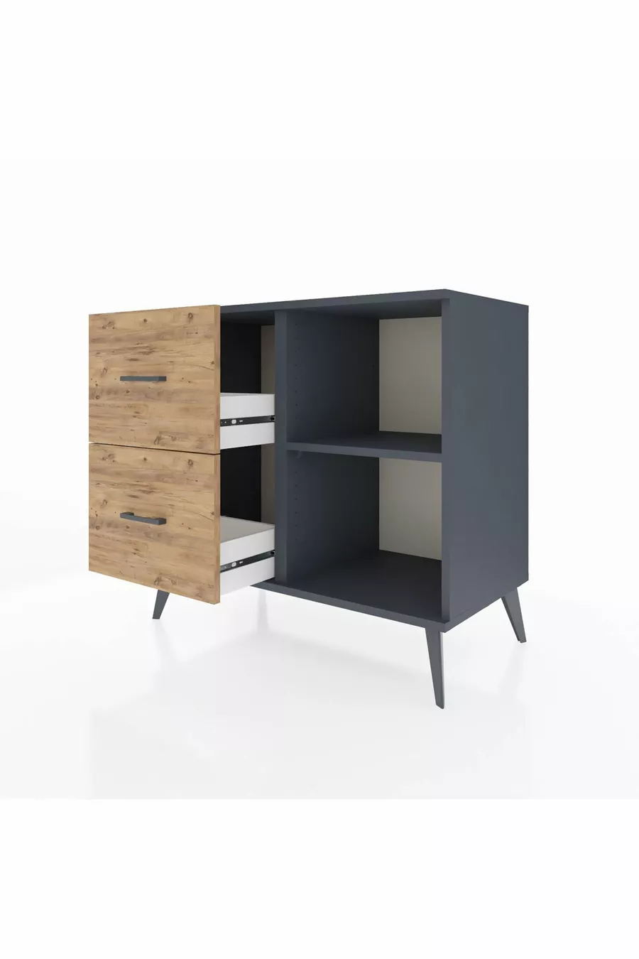 Commode Hyperion à une étagère et 2 tiroirs Anthracite-Anthracite/Sapin