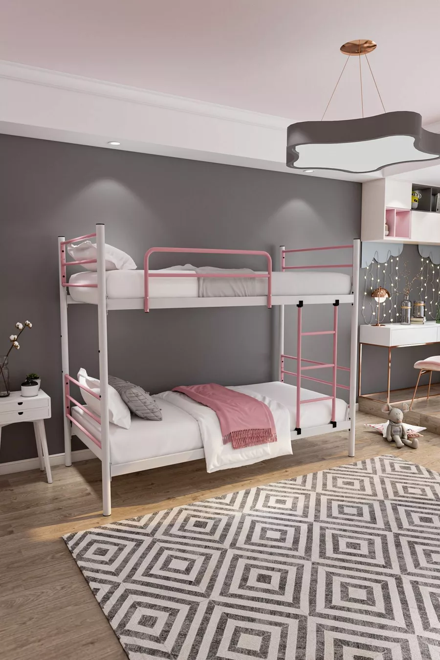 Trend Stapelbed Geschikt voor Matras Lichtroze Afneembaar Metalen Stapelbed