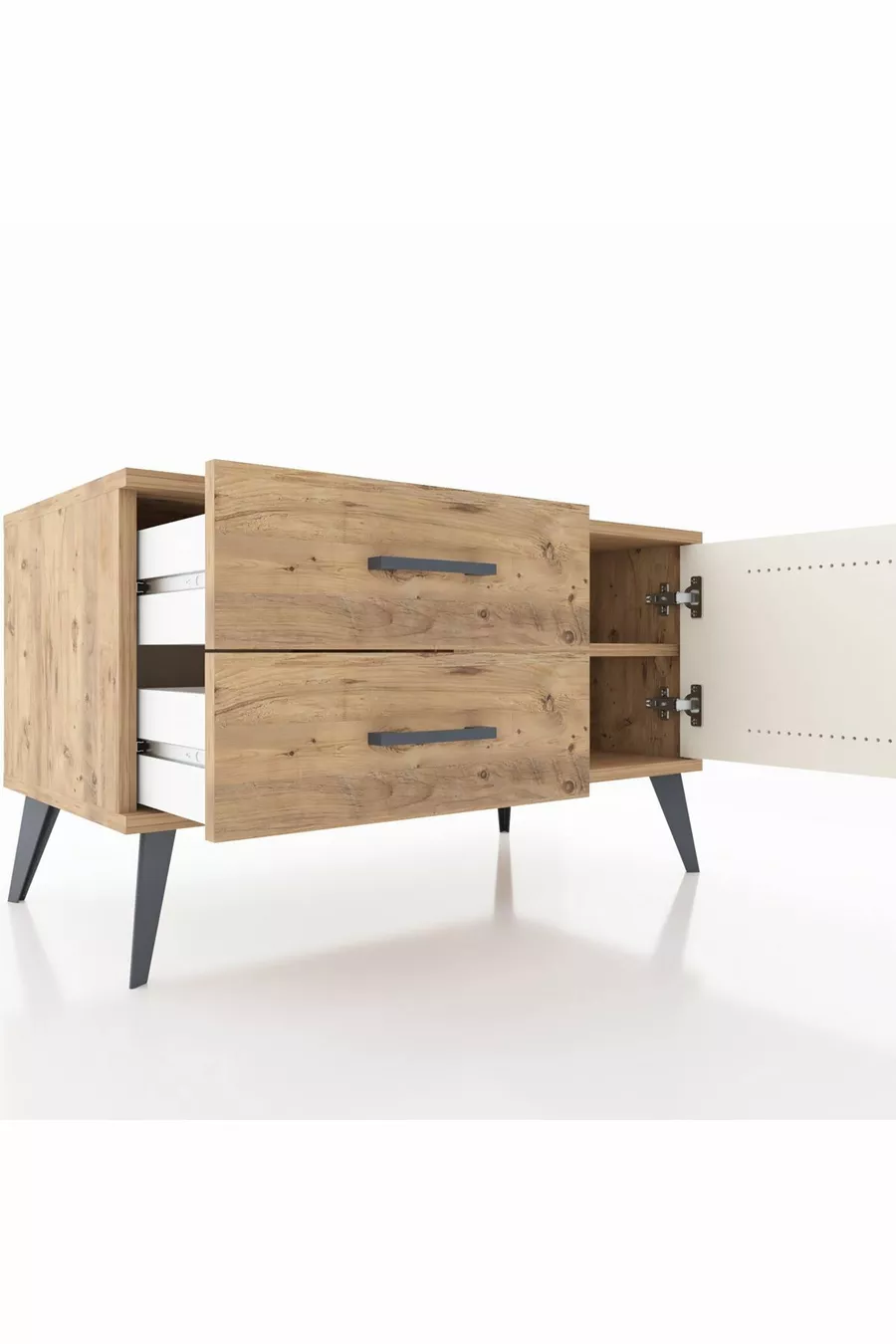 Commode Hyperion avec une étagère, 2 tiroirs et une porte, pin-pierre d'onyx/pin