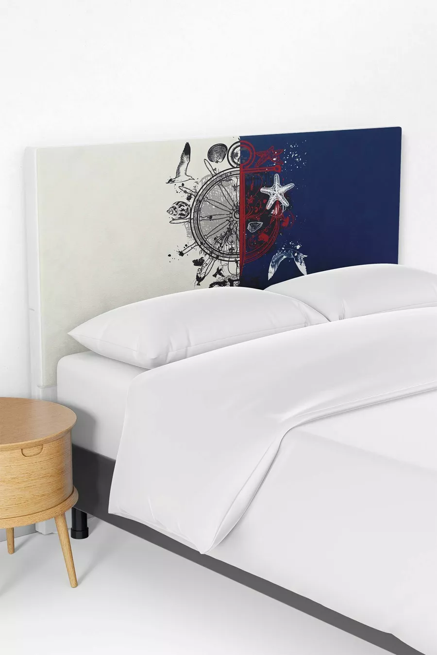 Housse de tête de lit pour lit enfant à motifs marin bicolore
