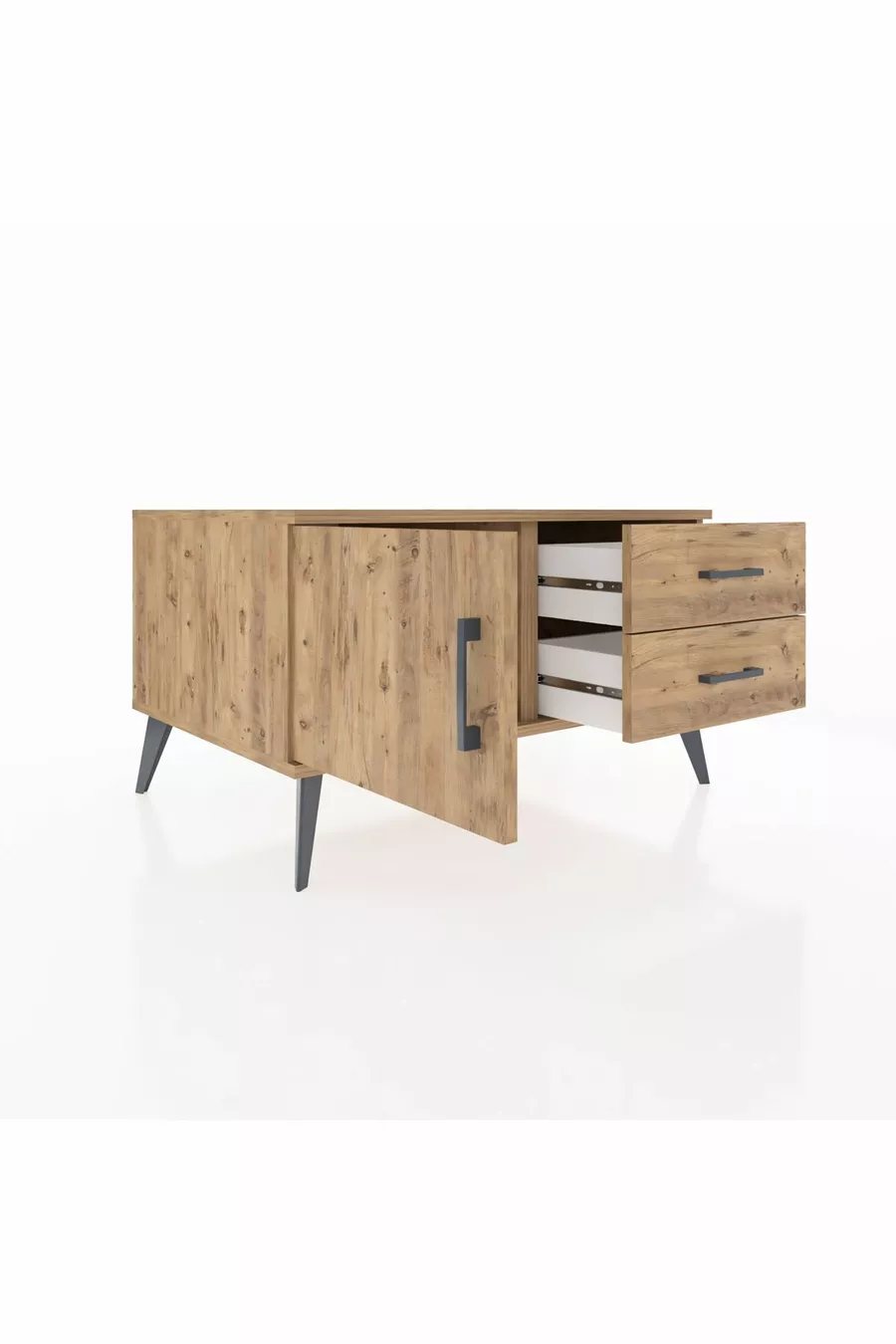 Kronos Dressoir Met Eén Plank, 2 Laden En 1 Deur, Dennen-Dennen