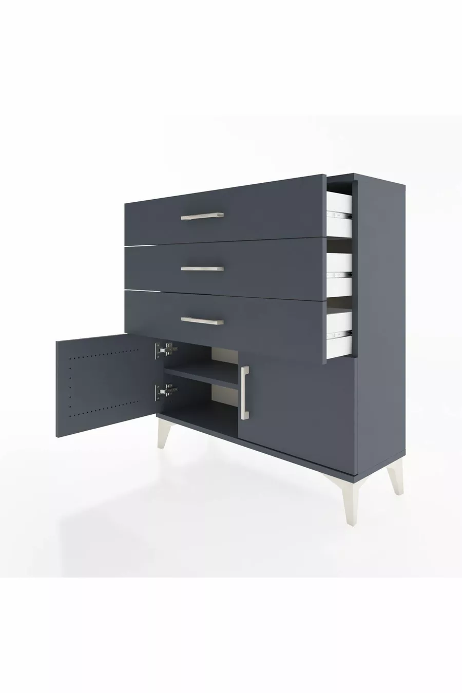 Commode Arges à une étagère, 3 tiroirs et 2 portes, Anthracite-Anthracite