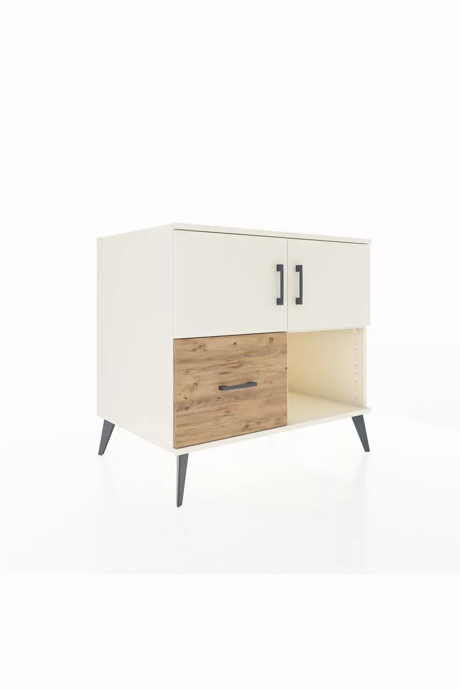 Commode Kronos à 2 étagères, 1 tiroir, 2 portes, Pierre de lune/Pierre de lune/Pin