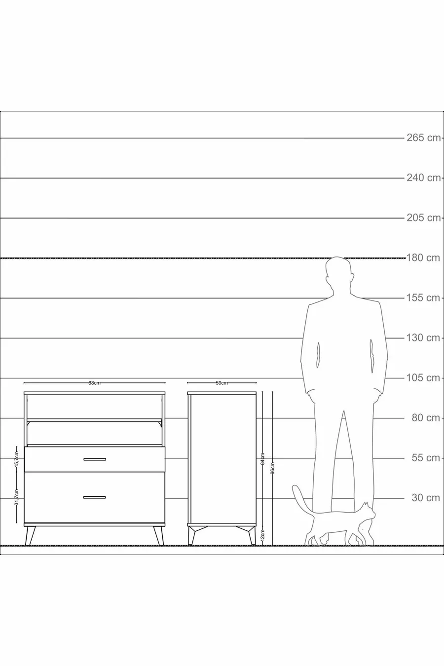 Kronos Dresser with 2 Shelves and 2 Drawers Pine-Truffle