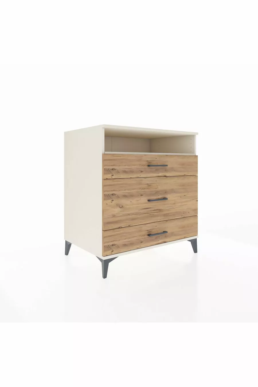 Commode Kronos avec une étagère et 3 tiroirs, Pierre de Lune-Pin