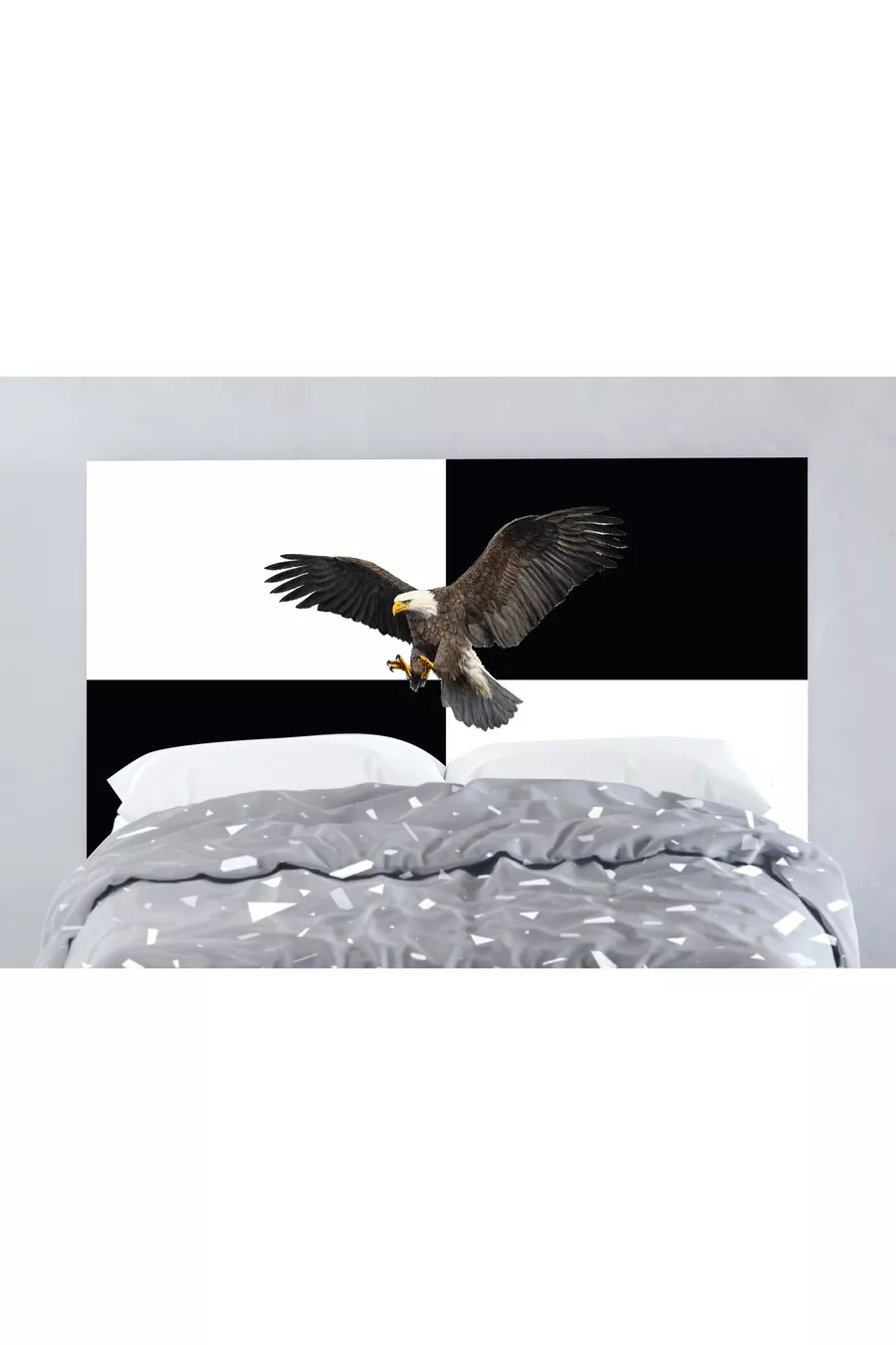 copri testata del letto con aquila bianca e nera